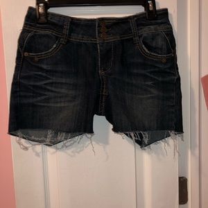 Dark wash mid rise jean shorts